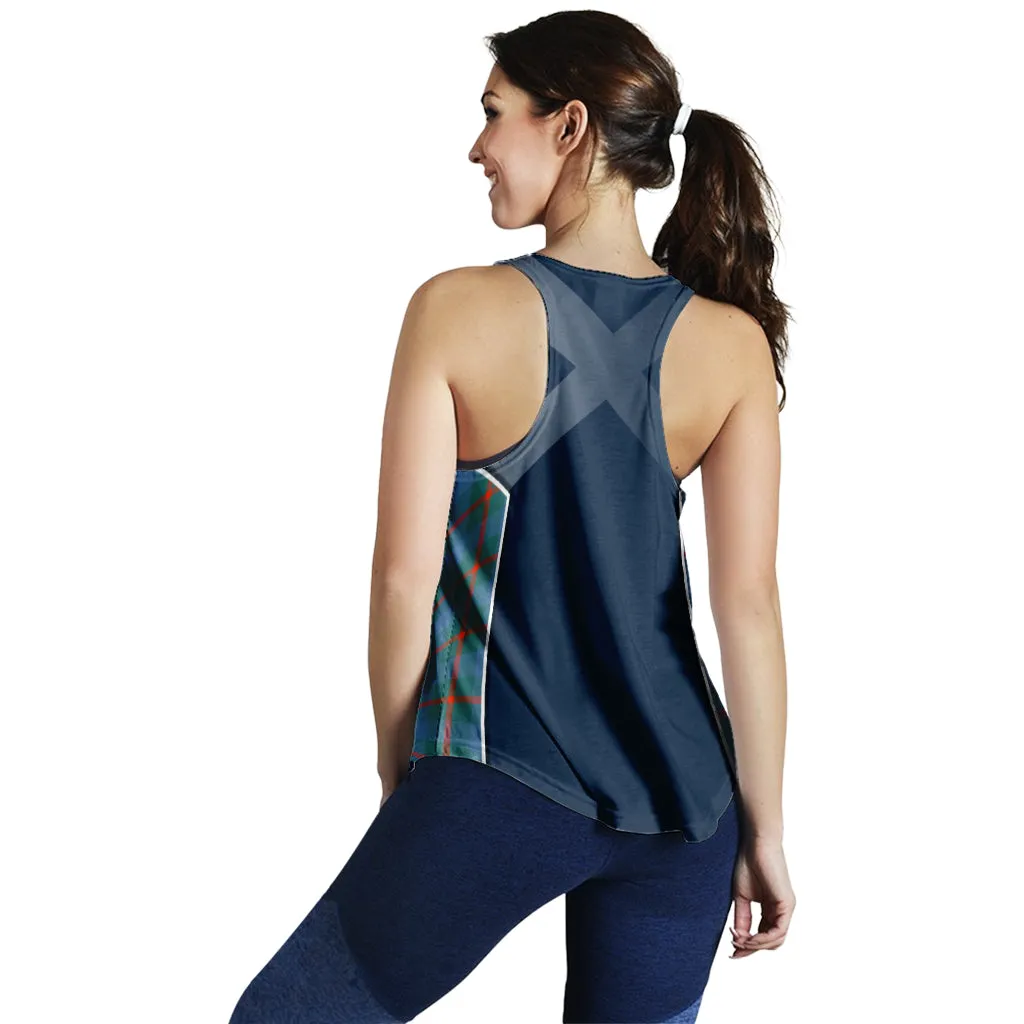 Agnew Ancient Tartan Women's Racerback Tanks with Family Crest and Scottish Thistle Vibes Sport Style