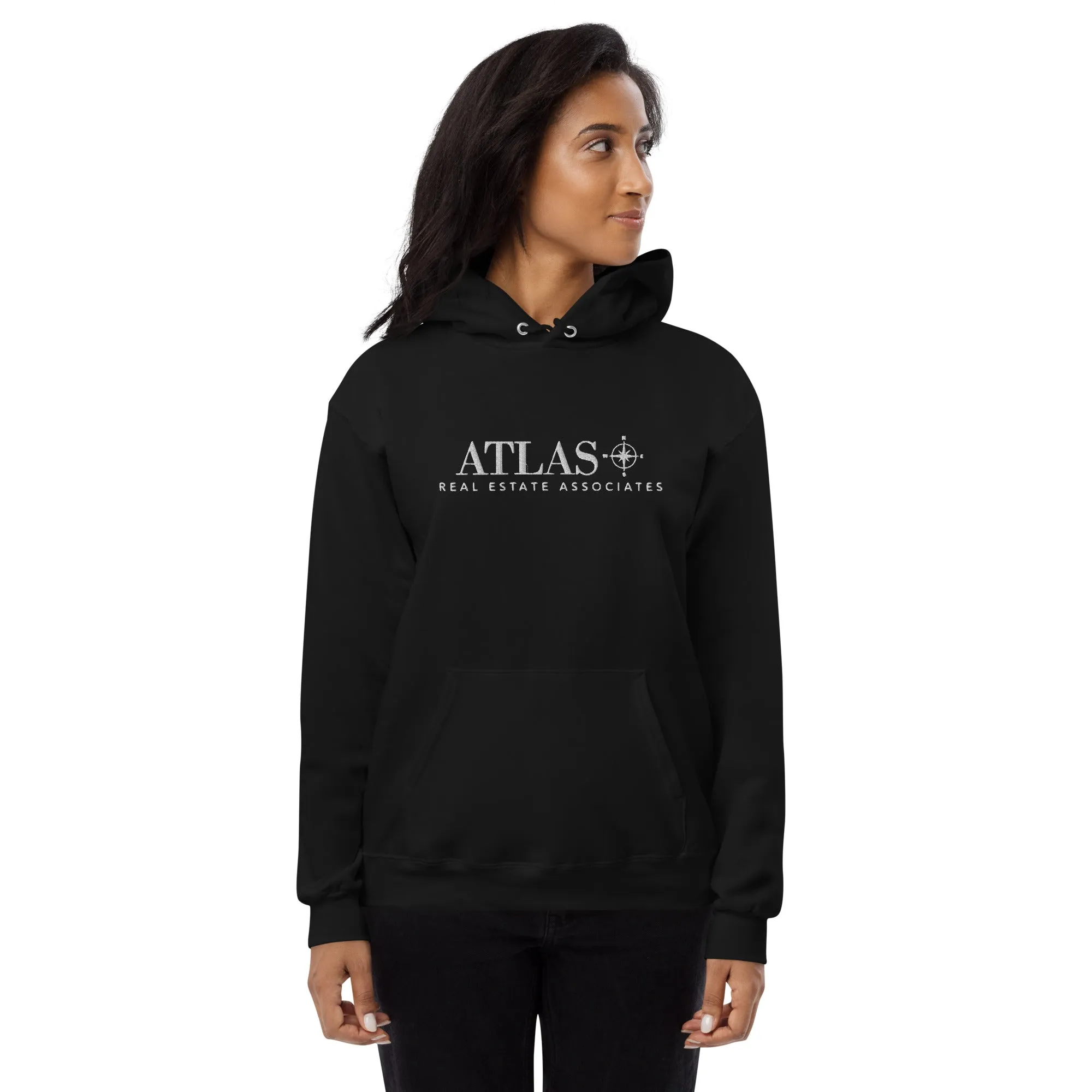 Atlas White Embroidered Unisex Fleece Hoodie