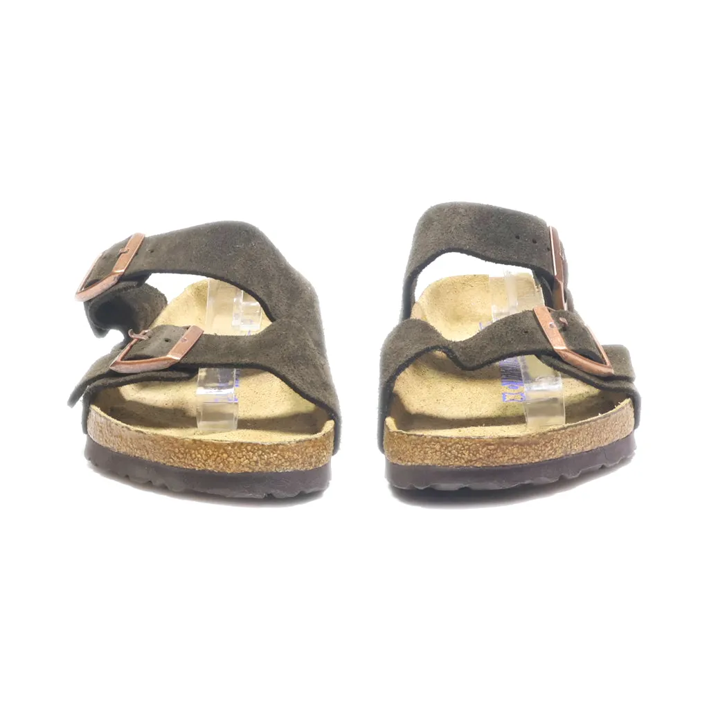 Birkenstock Arizona Flat Sandals Suede Green Colour For Women