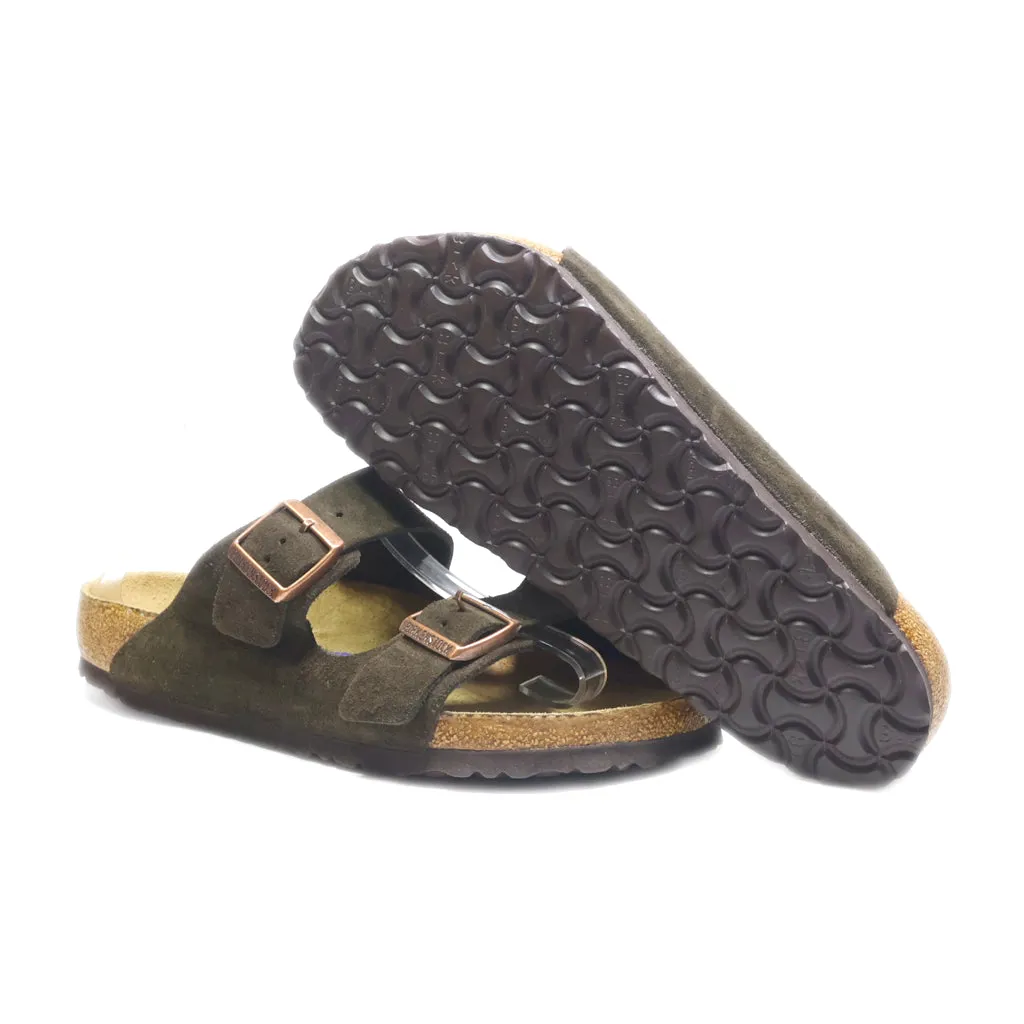 Birkenstock Arizona Flat Sandals Suede Green Colour For Women
