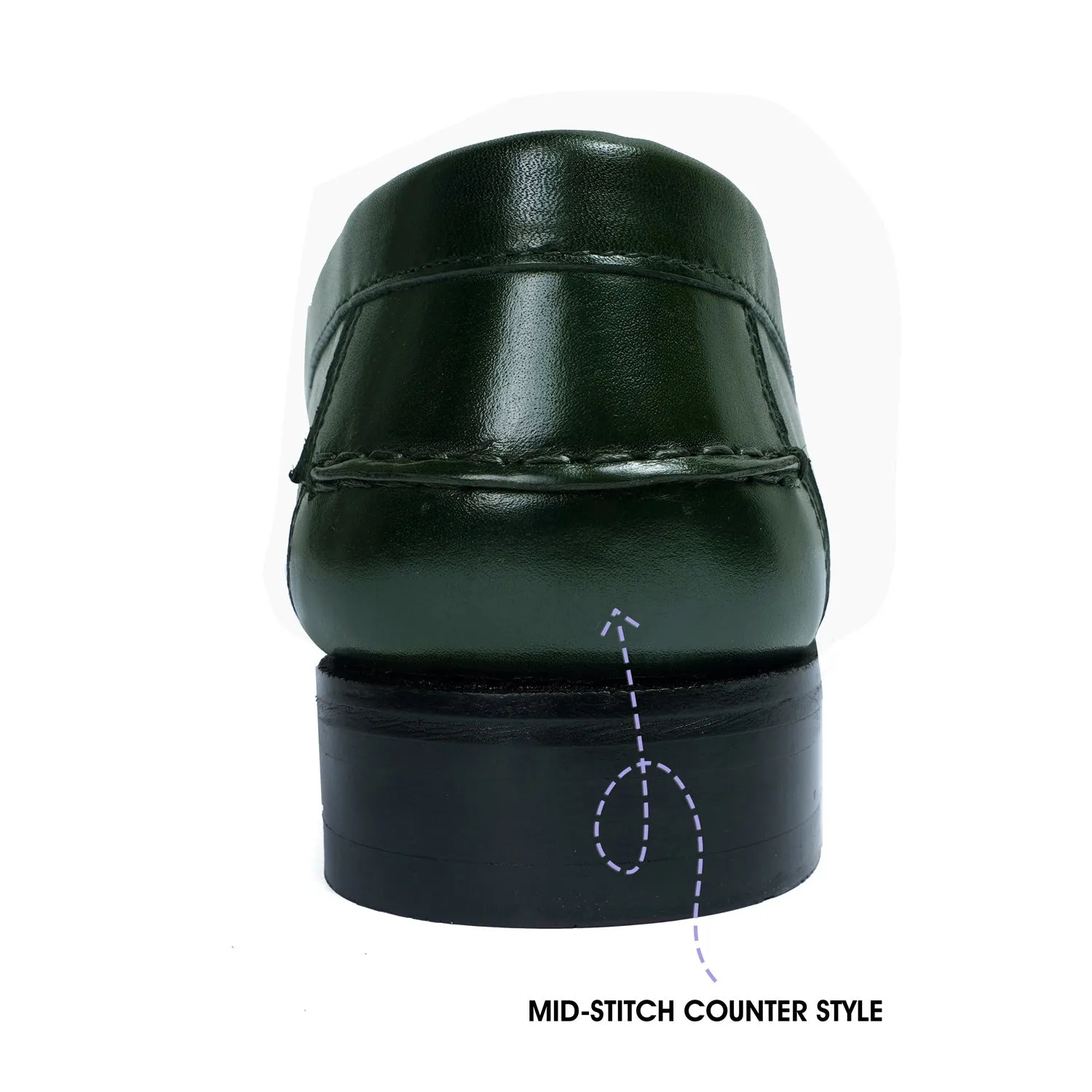 Dark Green Moccasin Loafer with Chain Embellishment Lion Logo