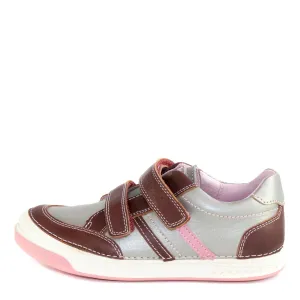 D.D. Step Big Kid Girl Double Strap Shoes Metal And Light Pink With Maroon - Supportive Leather From Europe Kids Orthopedic