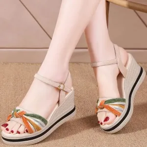 Hnzxzm Ladies Shoes Orthopedic Summer 2024 Roman Style Footwear with High Heels Sandals for Women Leather Wedge Heel Asian Size Comfort