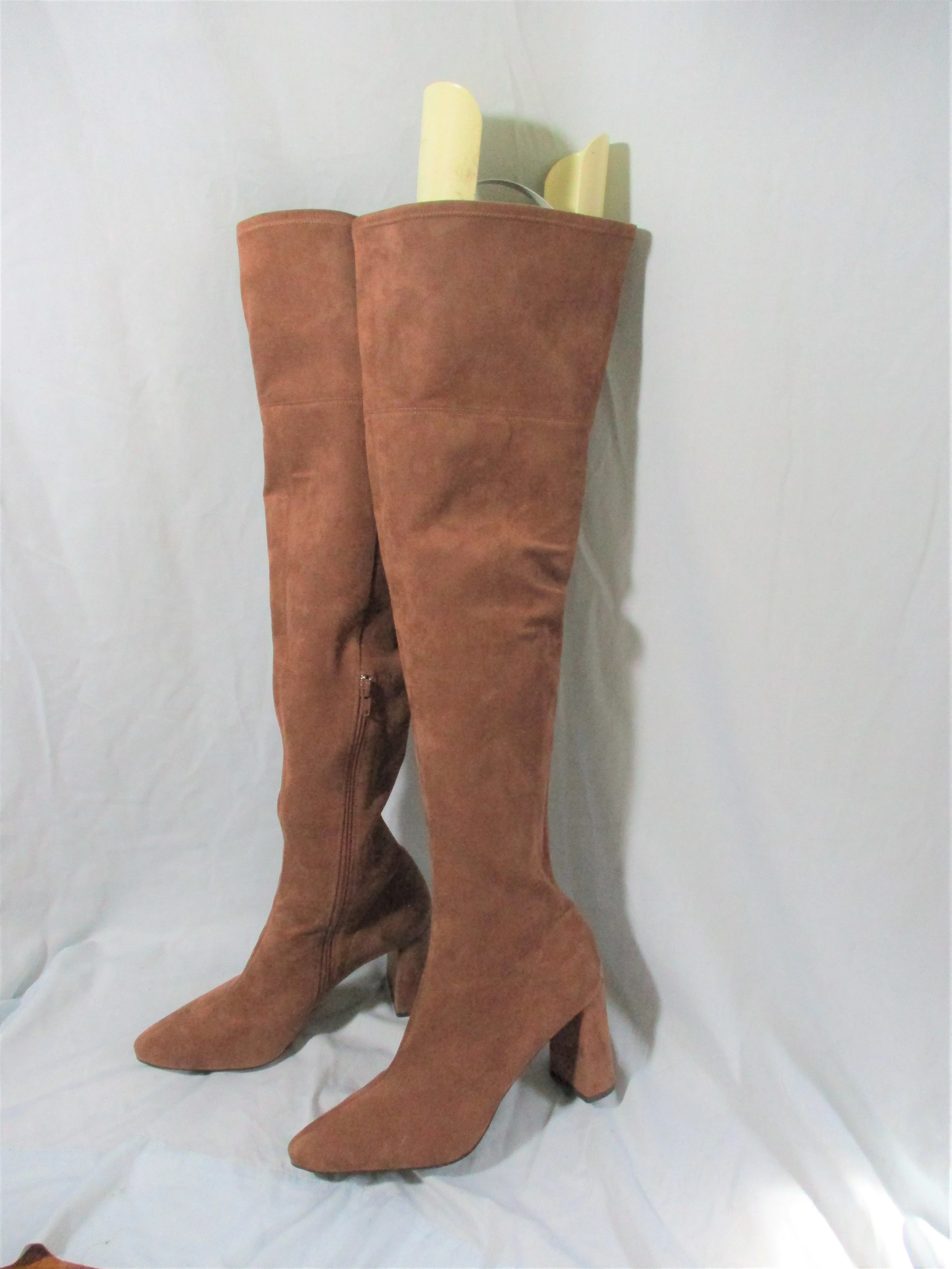 JEFFREY CAMPBELL Thigh High Boot Clingy Go-go Vegan 10 BROWN CAMEL