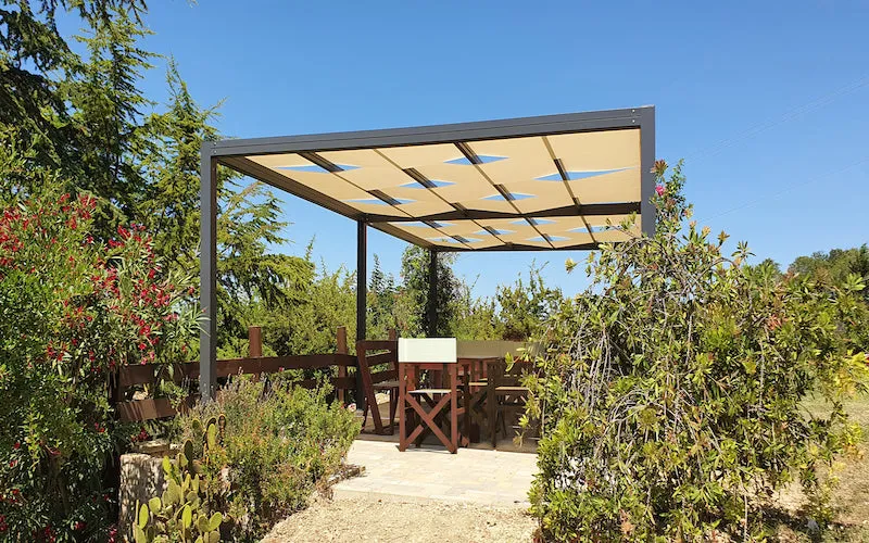 KUBE -SHADING PERGOLA WITH WOVEN CANOPIES