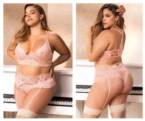 Mapale 8625X Curvy Size Three Piece Lingerie Set Color Rose