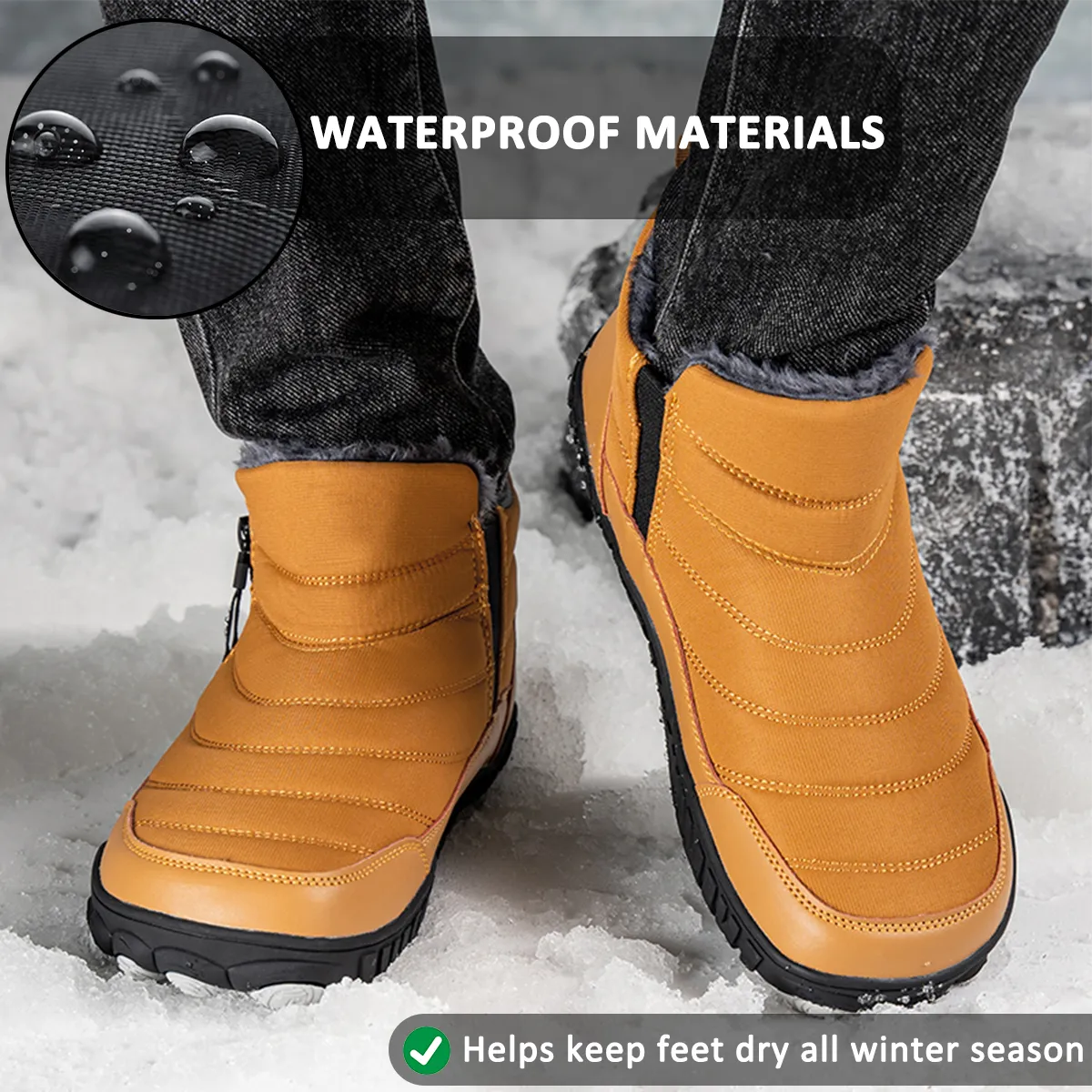 Men Thickened Warm Outdoor Leisure Side Zip Snow Boots Non-slip & Waterproof Winter Barefoot Shoes