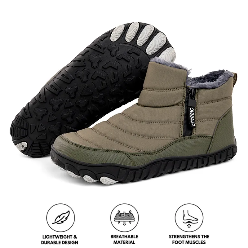 Men Thickened Warm Outdoor Leisure Side Zip Snow Boots Non-slip & Waterproof Winter Barefoot Shoes