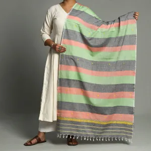 Multicolor - Assam Weave Handloom Cotton Thread Buti Dupatta with Tassels
