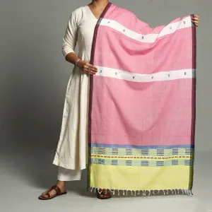 Pink - Assam Weave Handloom Cotton Thread Buti Dupatta with Tassels