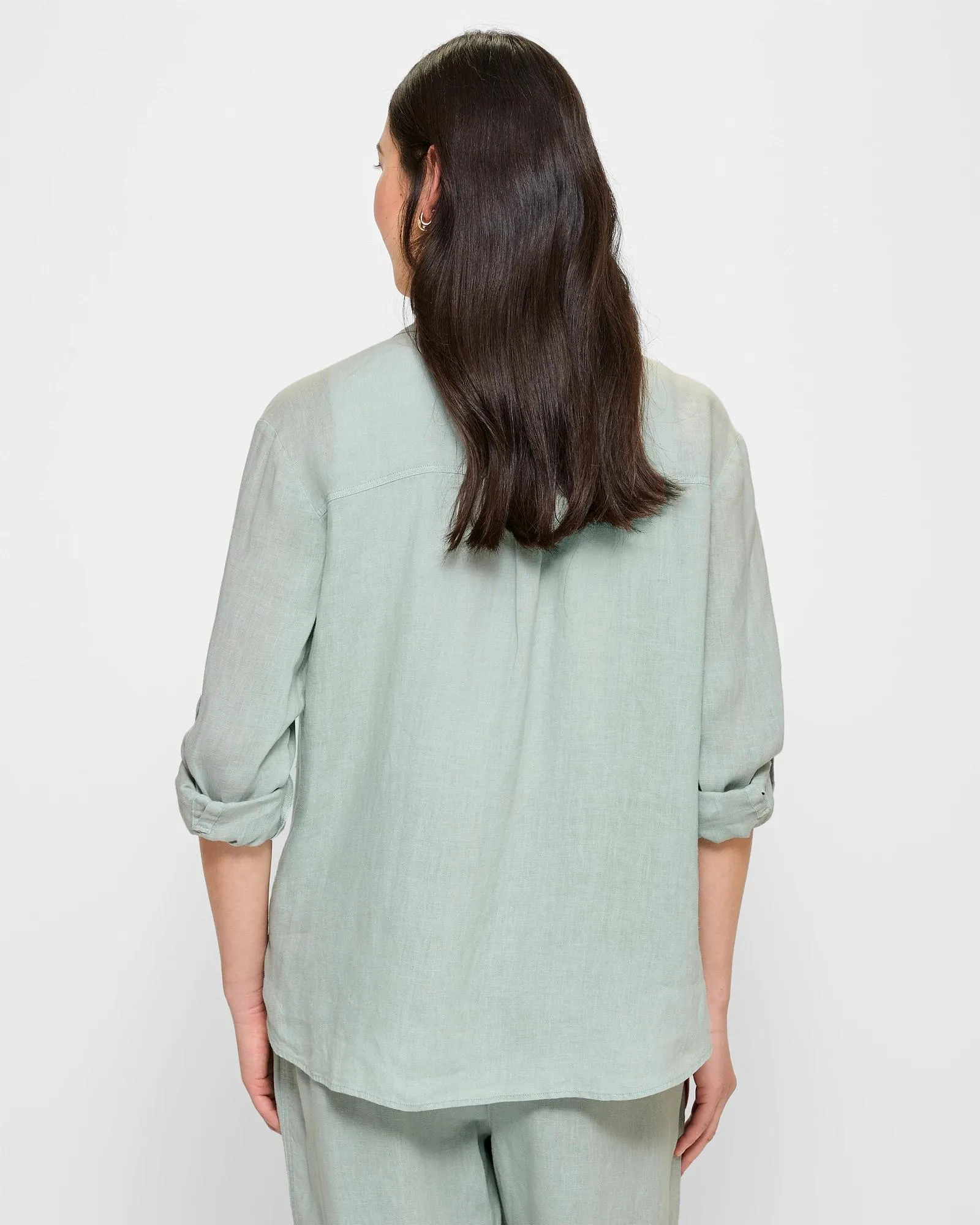 popular  European Linen Roll Cuff Shirt - Jadiette