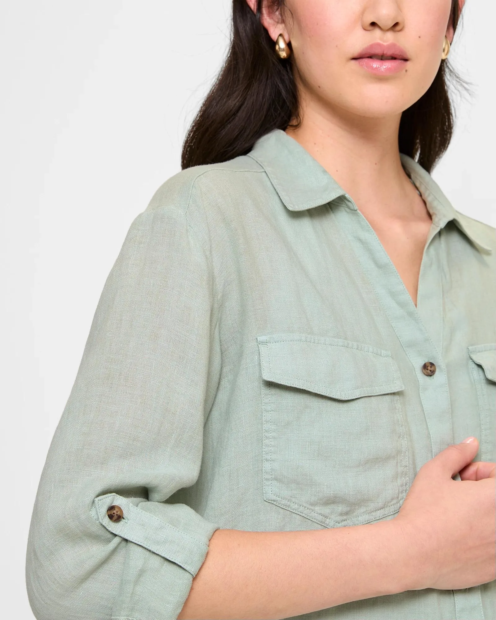 popular  European Linen Roll Cuff Shirt - Jadiette