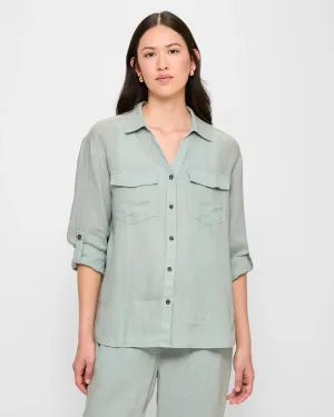 popular  European Linen Roll Cuff Shirt - Jadiette