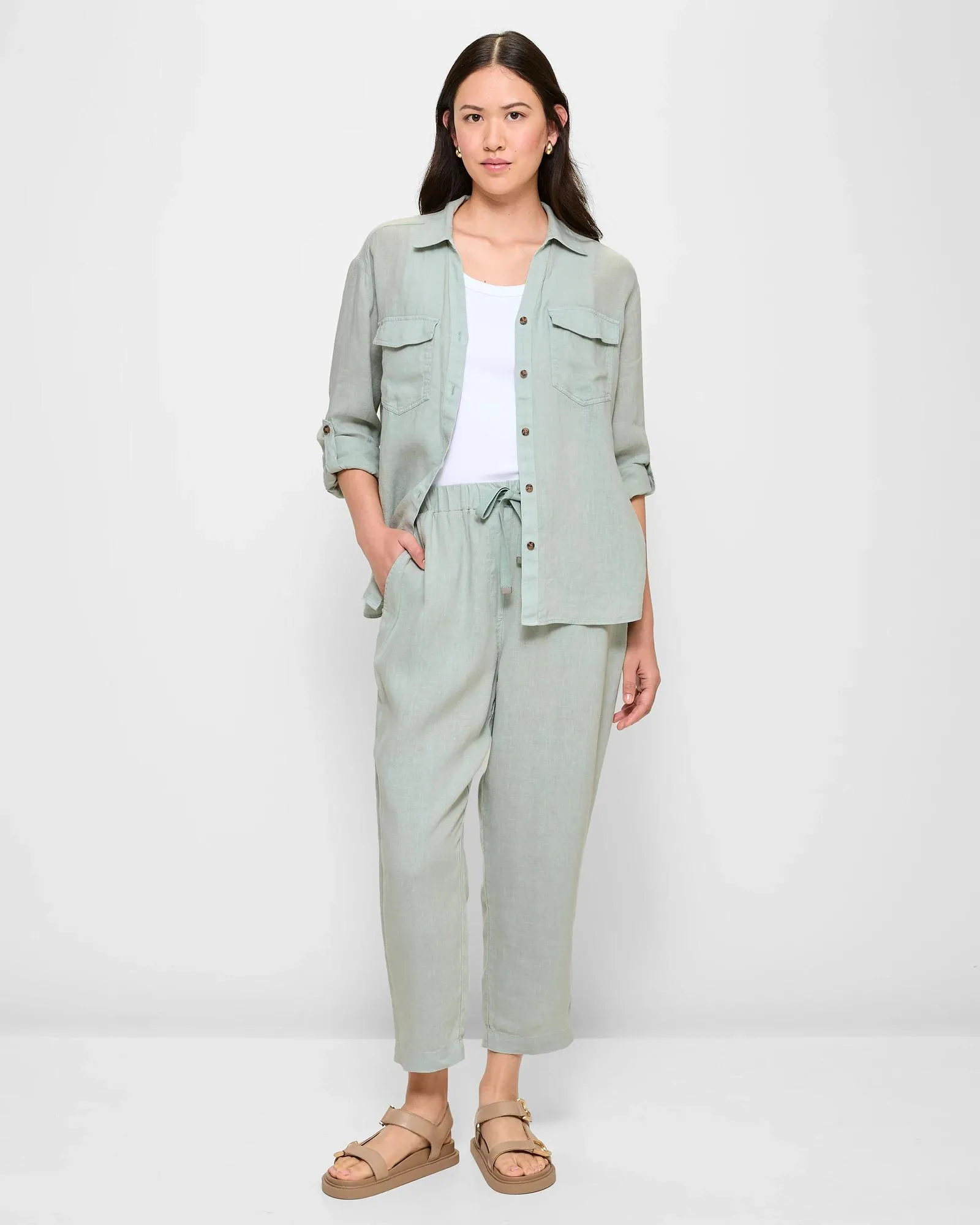 popular  European Linen Roll Cuff Shirt - Jadiette
