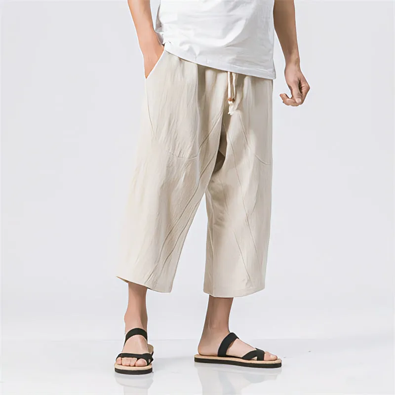 Summer Men's Japanese and Korean Style Cotton linen Loose Shorts