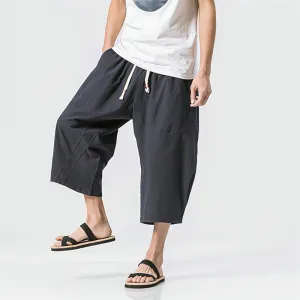 Summer Men's Japanese and Korean Style Cotton linen Loose Shorts