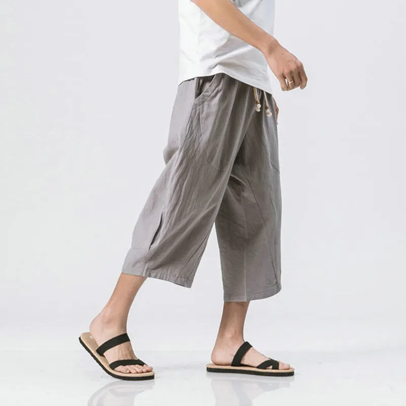 Summer Men's Japanese and Korean Style Cotton linen Loose Shorts