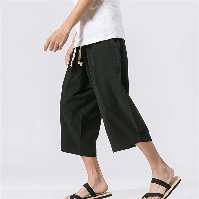 Summer Men's Japanese and Korean Style Cotton linen Loose Shorts