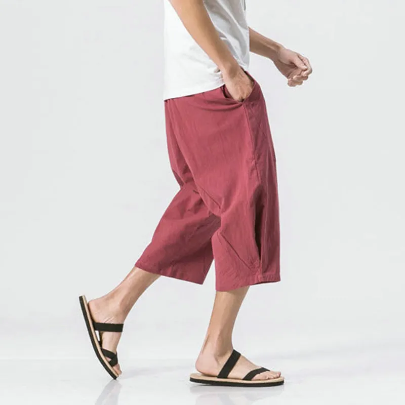 Summer Men's Japanese and Korean Style Cotton linen Loose Shorts