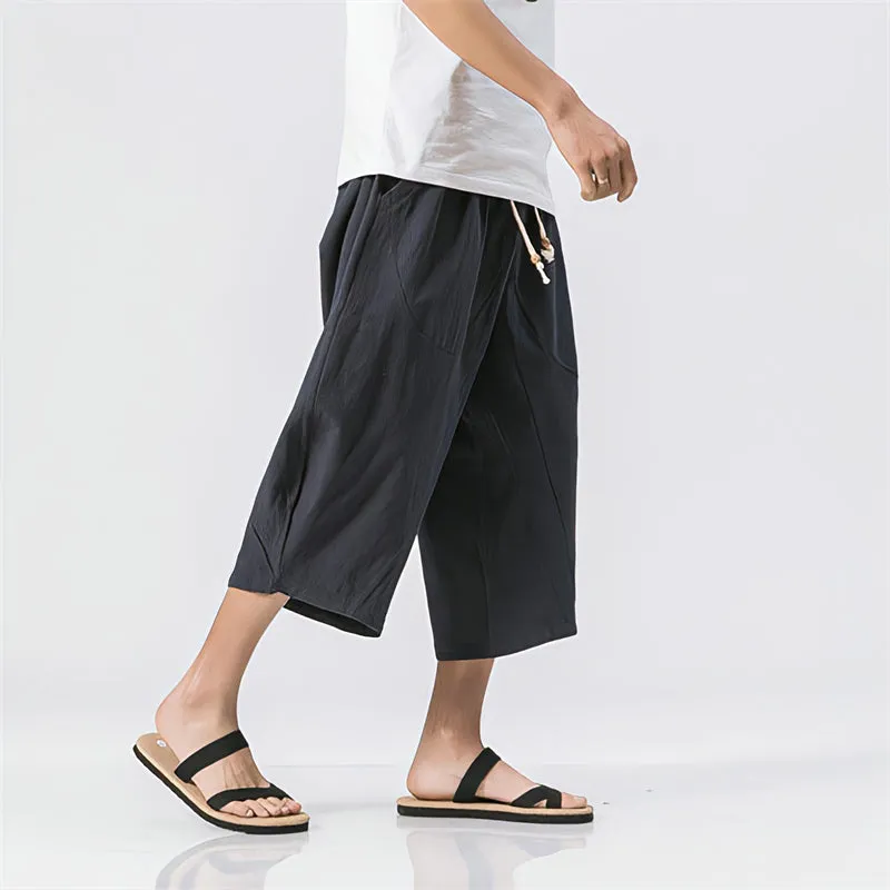 Summer Men's Japanese and Korean Style Cotton linen Loose Shorts