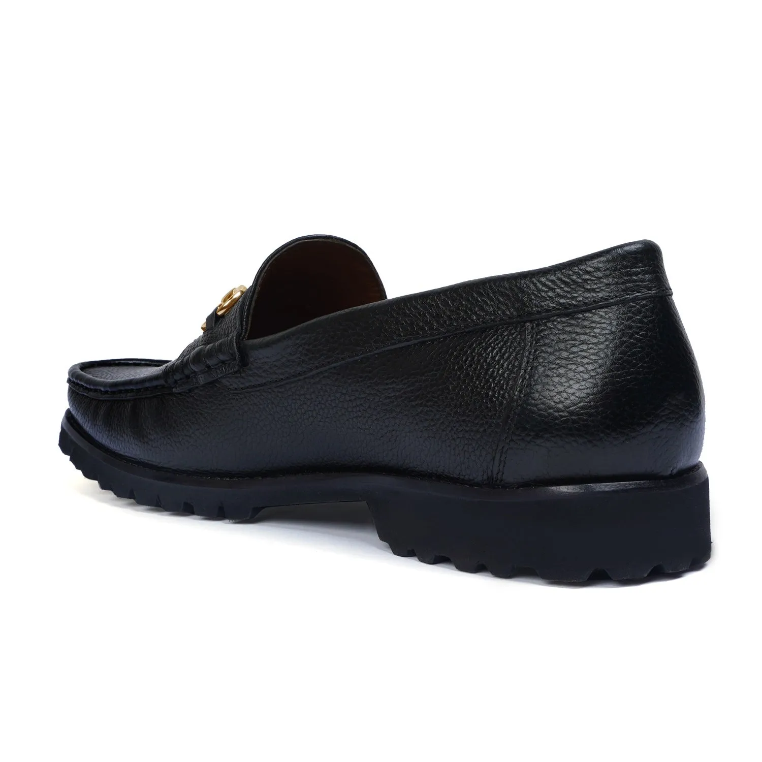 Textured Black Moccasin Loafer with Chunky Sole