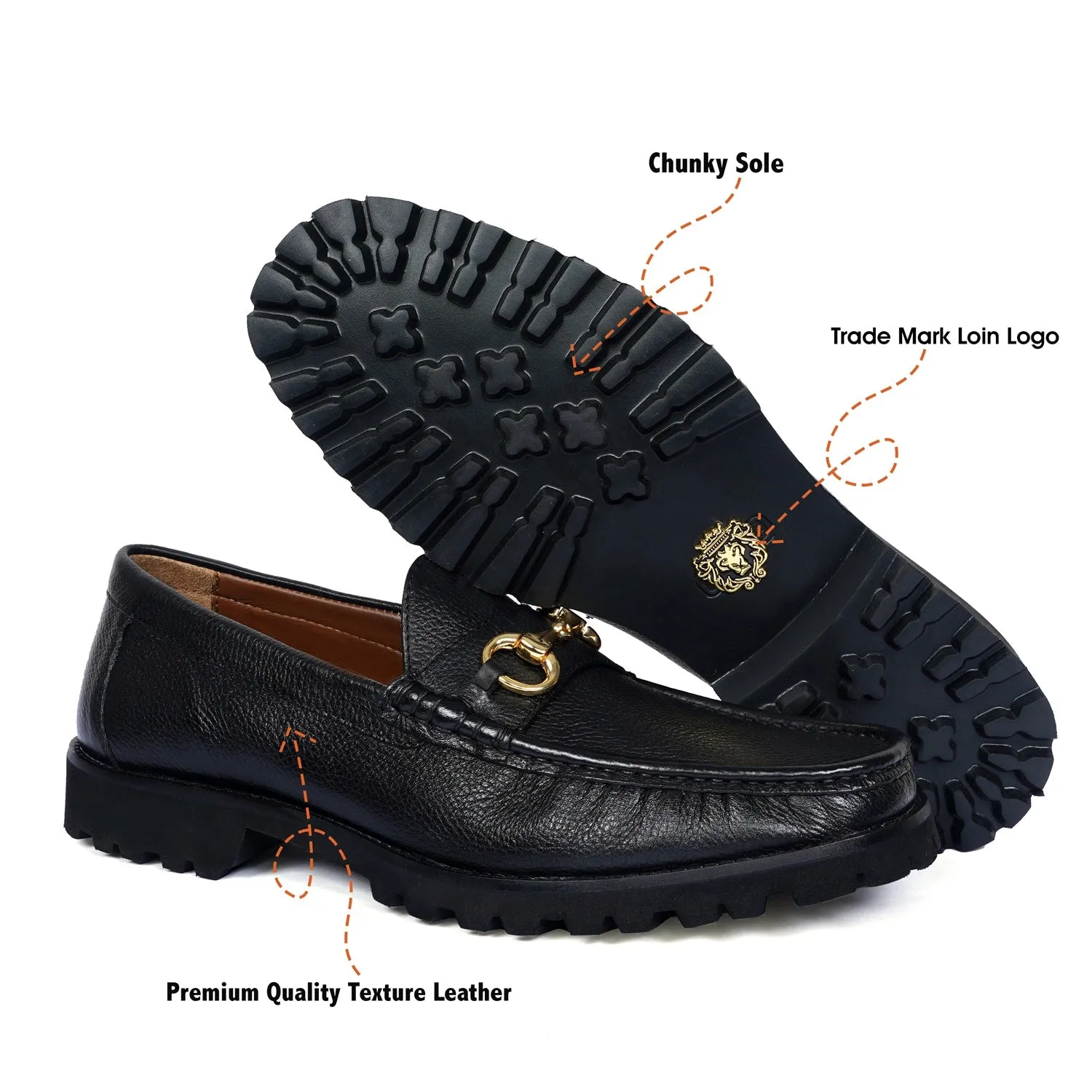 Textured Black Moccasin Loafer with Chunky Sole