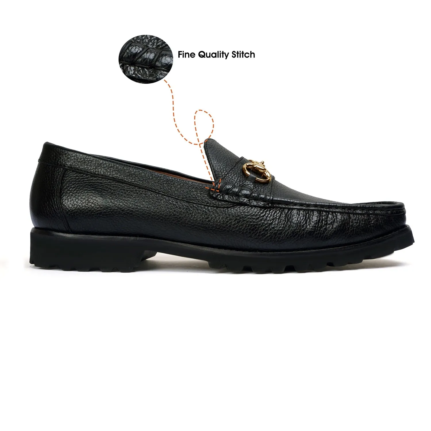 Textured Black Moccasin Loafer with Chunky Sole
