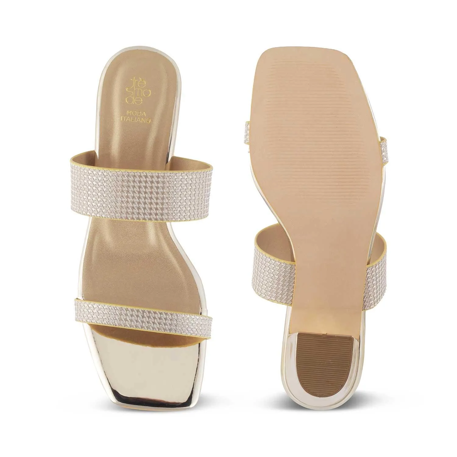 The Cos Gold Women's Dress Block Heel Sandals Tresmode