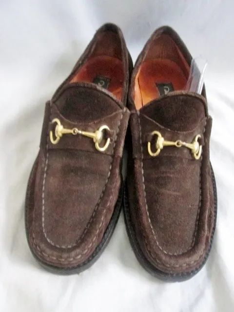 Womens DAVID AARON Suede Moccasins Leather Shoe 6.5 BROWN HORSEBIT Loafer Slip on